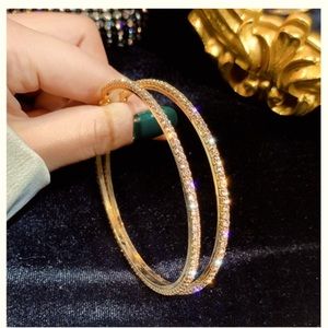 Large Silver Rhinestone Hoop Earrings